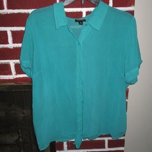 TEAL TIE FRONT BLOUSE